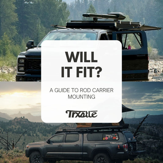 Fishing rod carrier mounted to Toyota Tacoma and one mounted to Ford F350 Super Duty